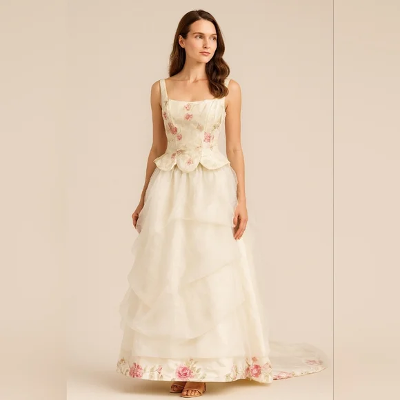 2pc Floral Wedding Dress Size 10 - Picture 1 of 9